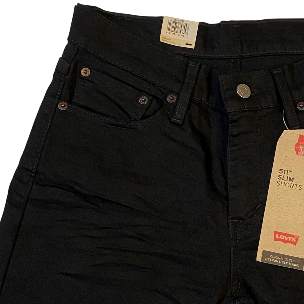 LEVIS 511 Slim Denim Shorts NWT Black Raw Hem Stretch Knee Length Mens 29
